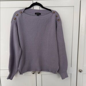 Ann Taylor Lavender Button-Shoulder Waffle Sweater
